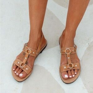 Brown Leather Sandals with Buckle Detail